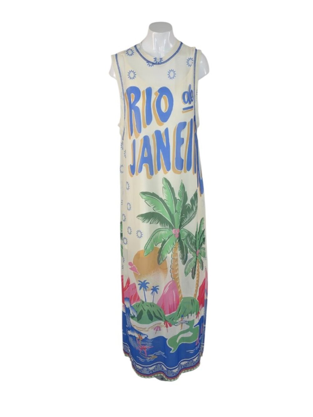 Anthropologie Farm Rio Graphic Mesh midi Dress, Tropical, Resortwear, Vacation,M